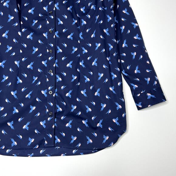 Duluth Trading Co Button Up Novelty Bird Print Tunic Shirt Dress Blue Womens - Picture 5 of 10